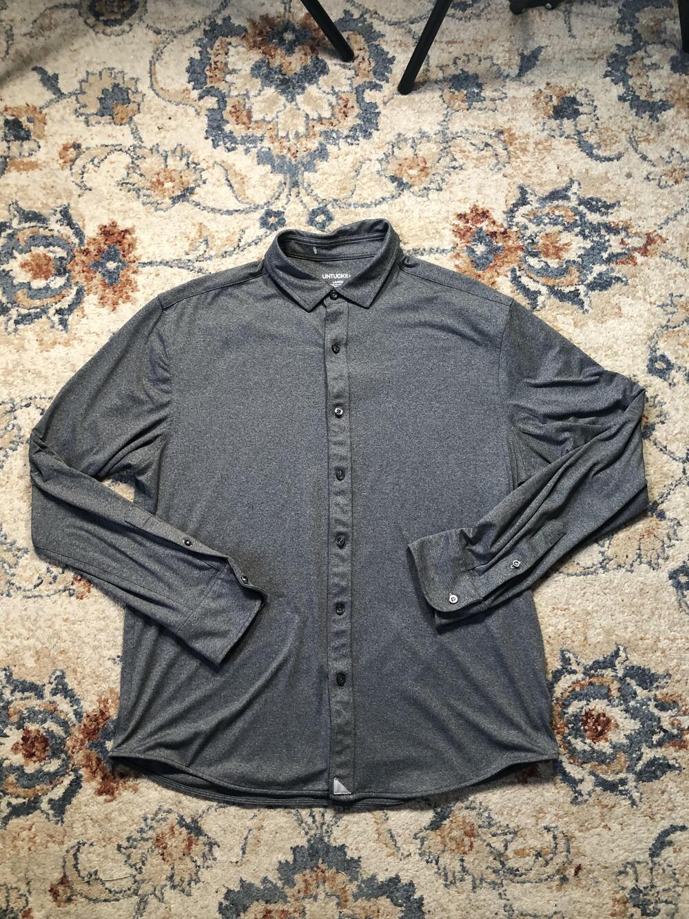 Untuckit Shirt Mens Large Gray Long Sleeve Performance Button Up Stretch Casual